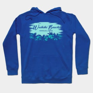 Waikiki Beach Honolulu Hawaii Retro Beach Landscape with Palm Trees Hoodie